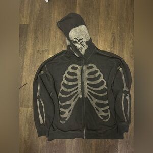 Forever 21 Black Hoodie Jacket with Gray Skeleton Print